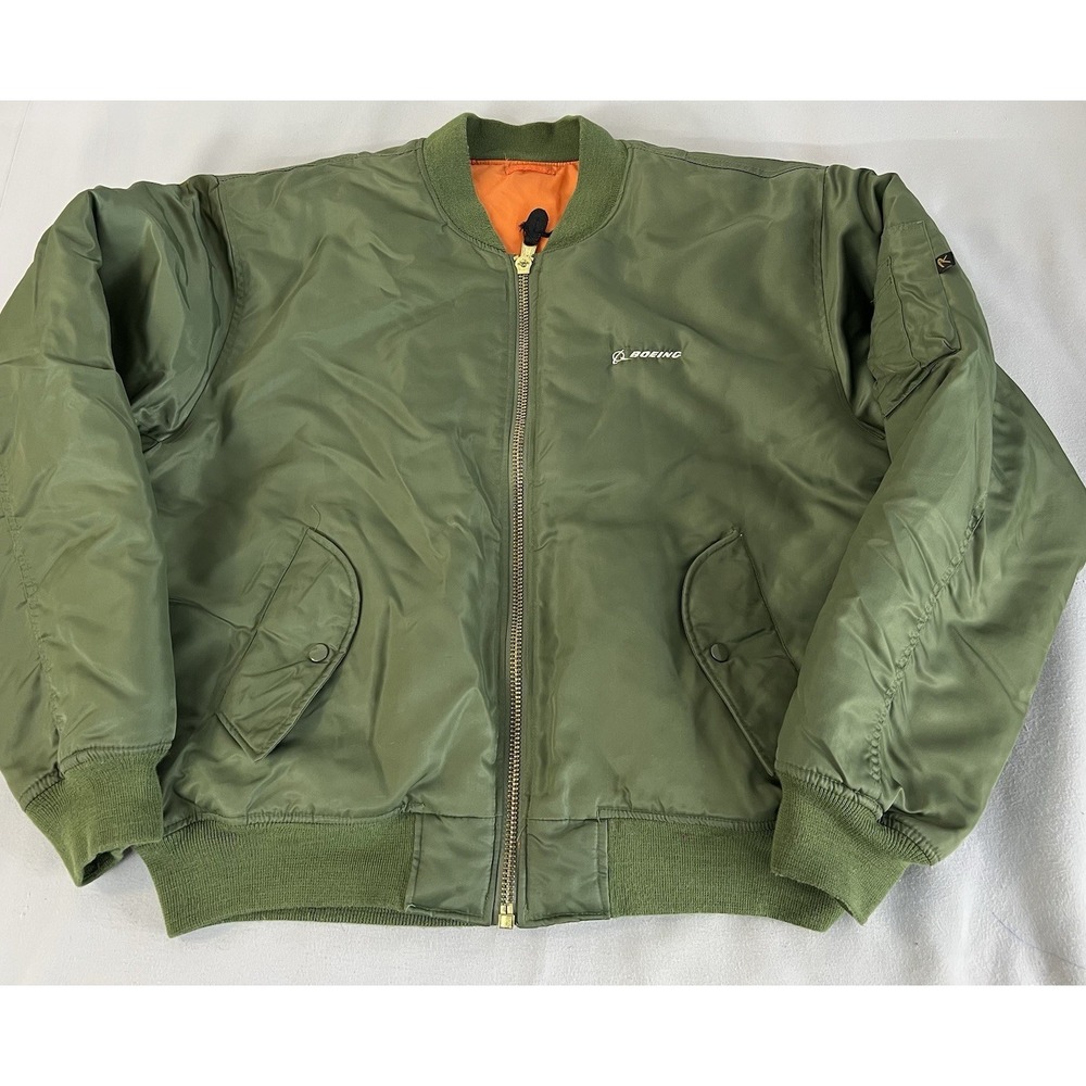Vtg Boeing MA-1 Flyers Intermediate Jacket Men's Green Orange‎ Reversible Bomber